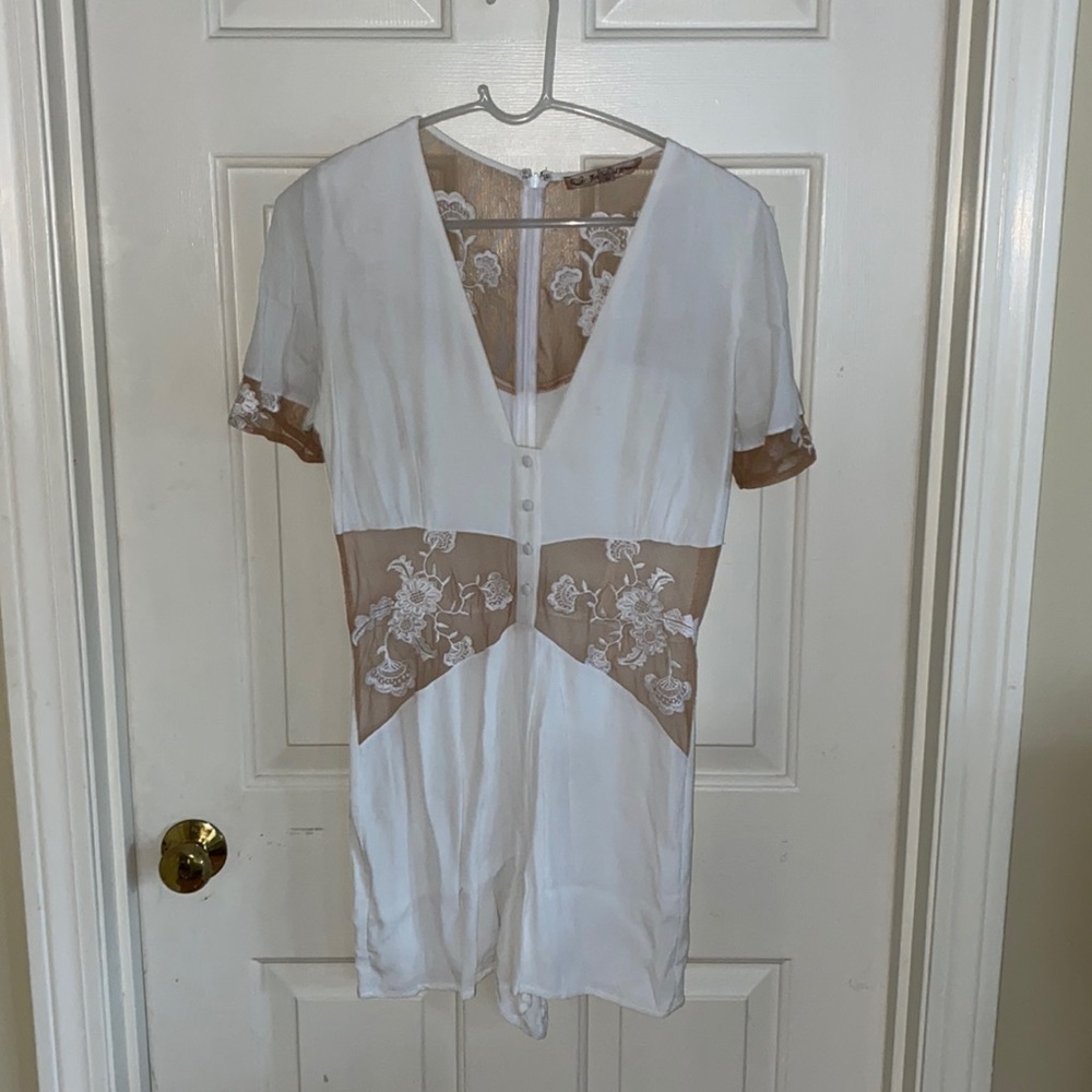 White and Nude Lace For Love and Lemons Romper, Size M